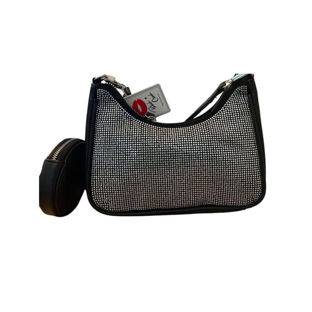 Blush Crush Rhinestone Crossbody Black Crescent Bag Purse With Coin Bag NWT